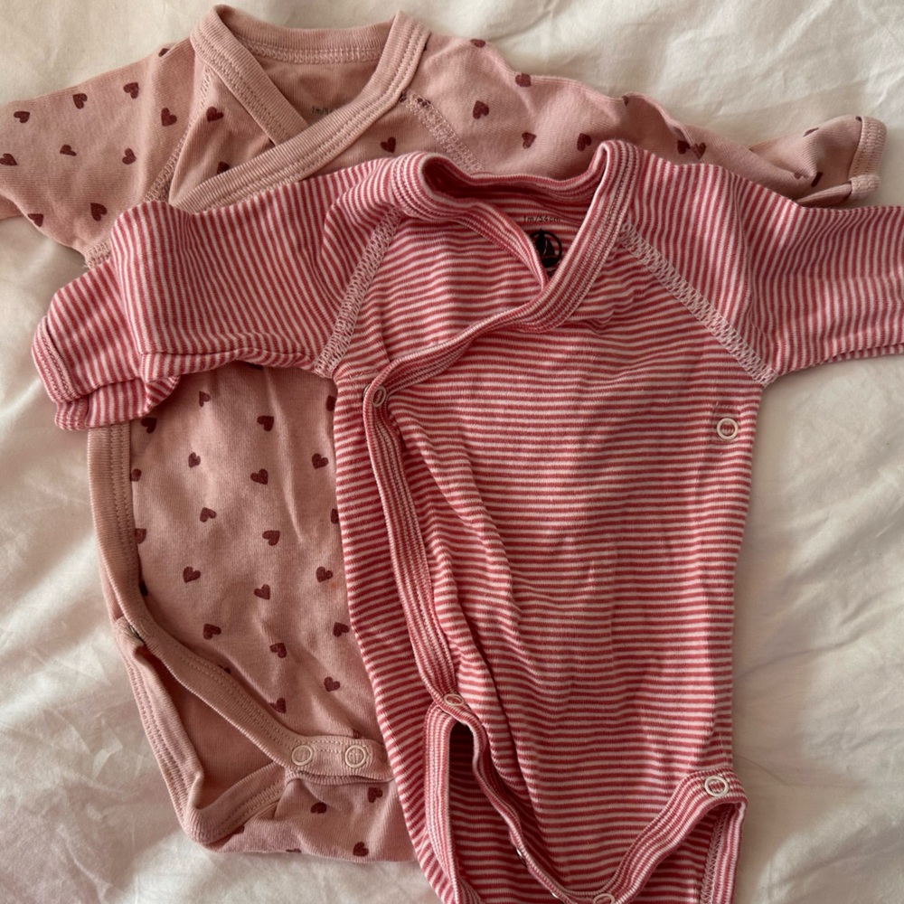 Petit Bateau Pink Striped and Heart Bodysuits